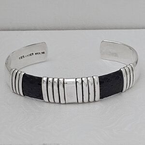 Silpada Super Rare Sterling Silver Black Snakeskin Heavy Cuff  EB430/B0430